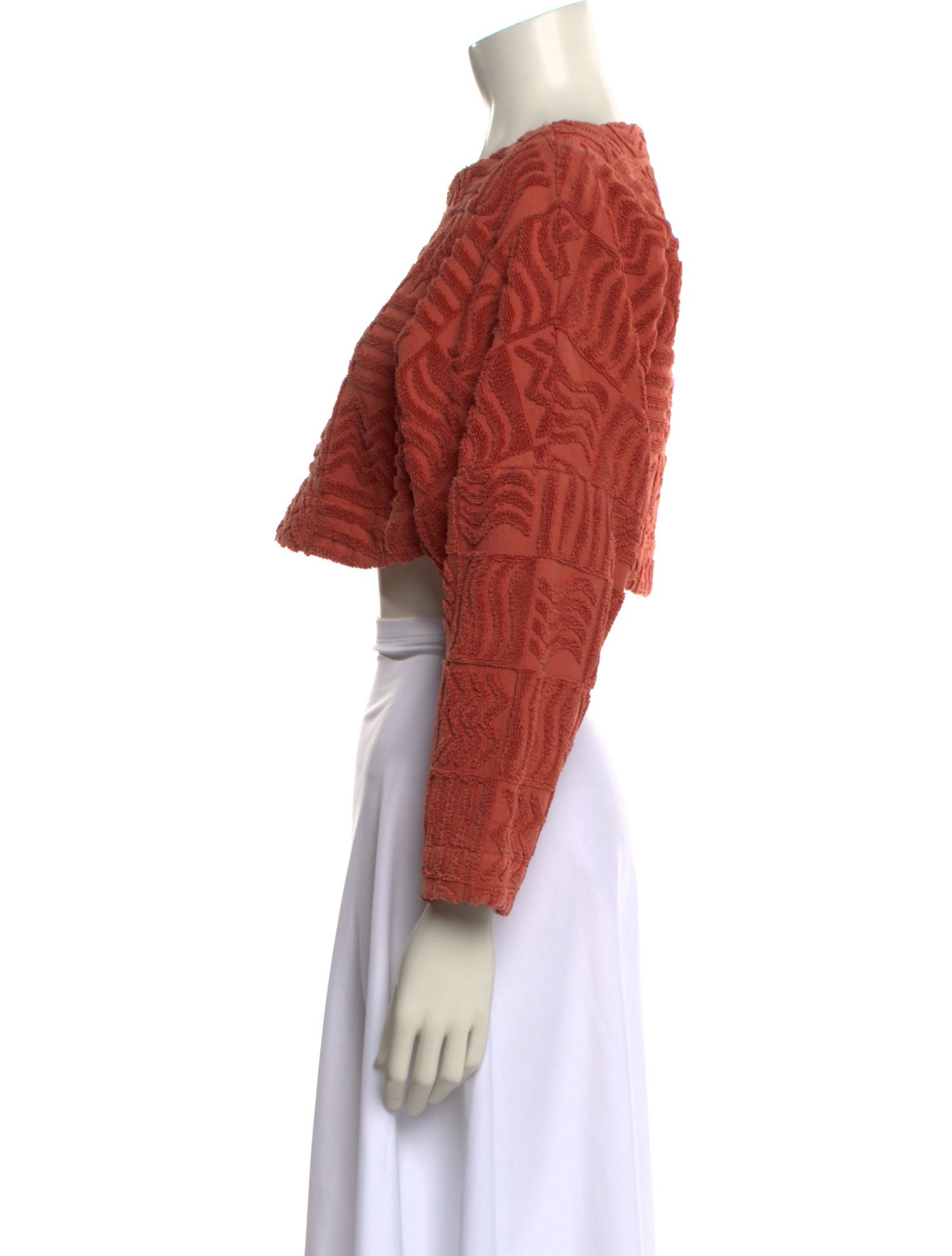 Lucy Folk Bateau Neckline Three-Quarter Sleeve Crop Top