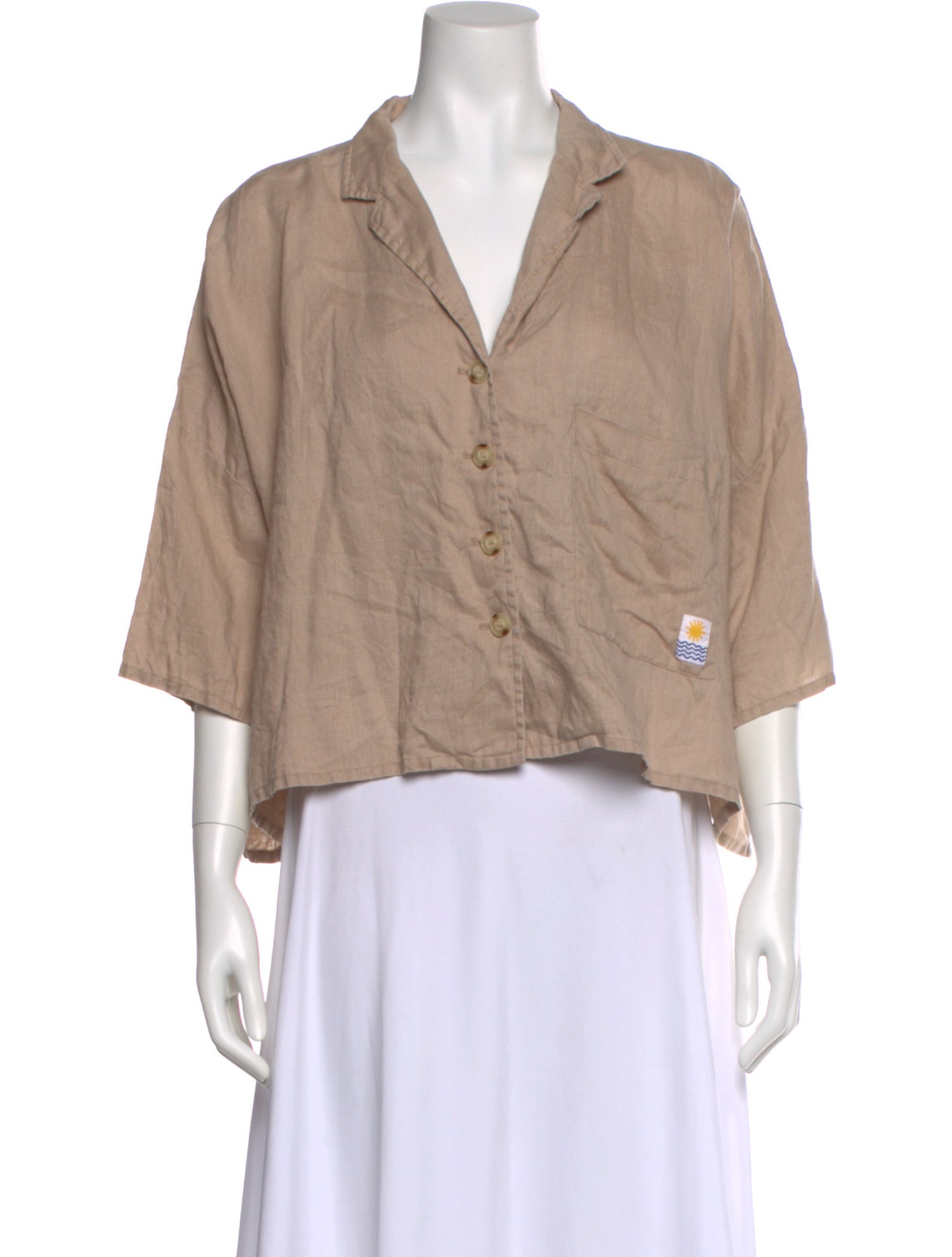 L.F.Markey Linen Three-Quarter Sleeve Button-Up Top