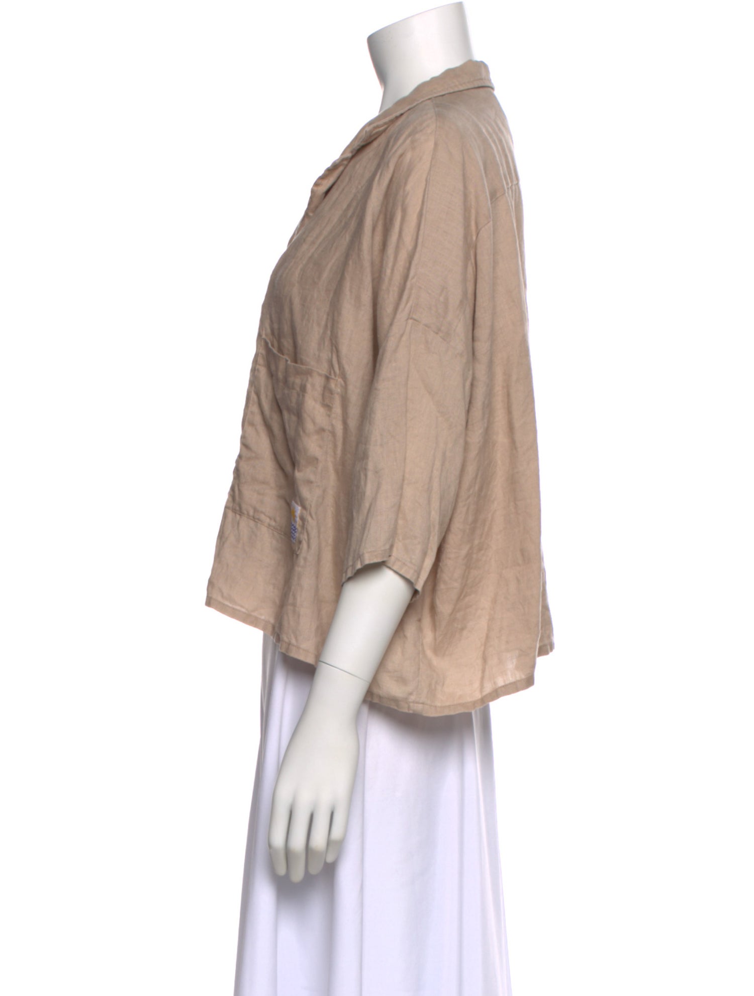 L.F.Markey Linen Three-Quarter Sleeve Button-Up Top