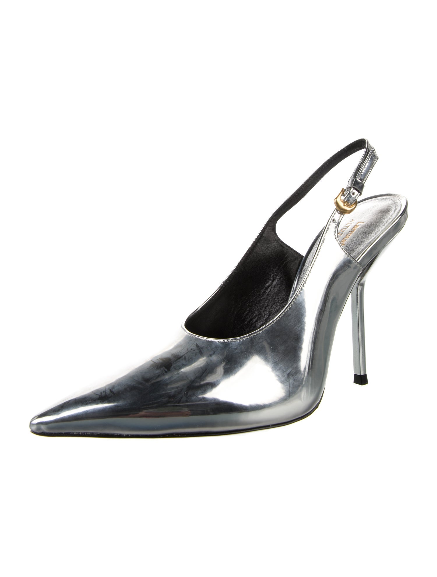 Larroude x Altuzarra Patent Leather Chain-Link Accents Slingback Pumps