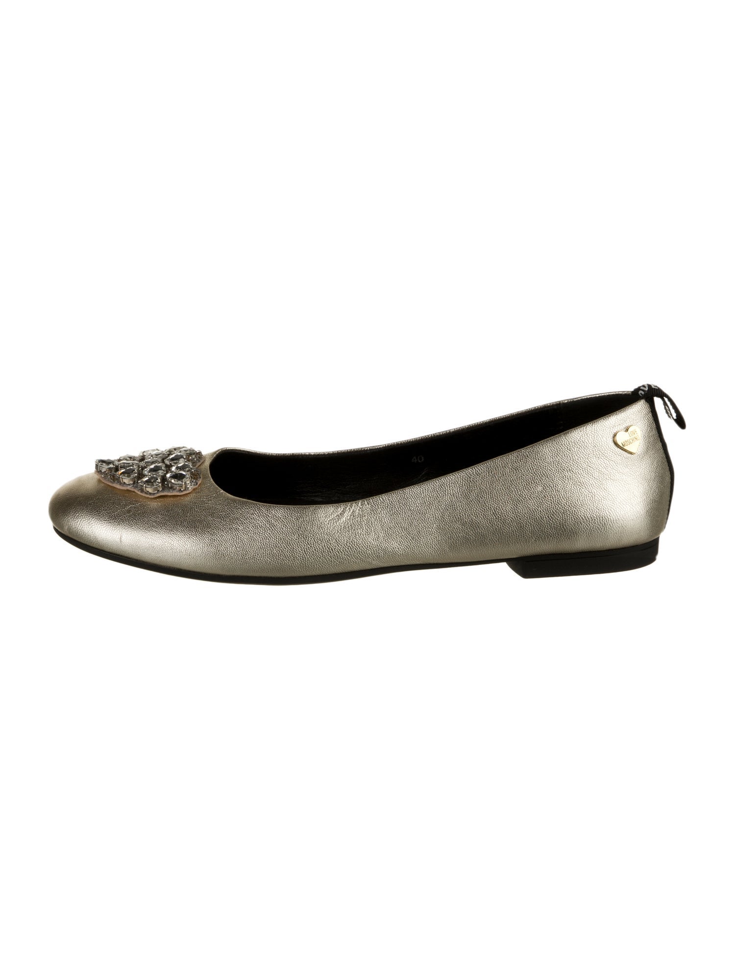 Love Moschino Leather Crystal Embellishments Ballet Flats