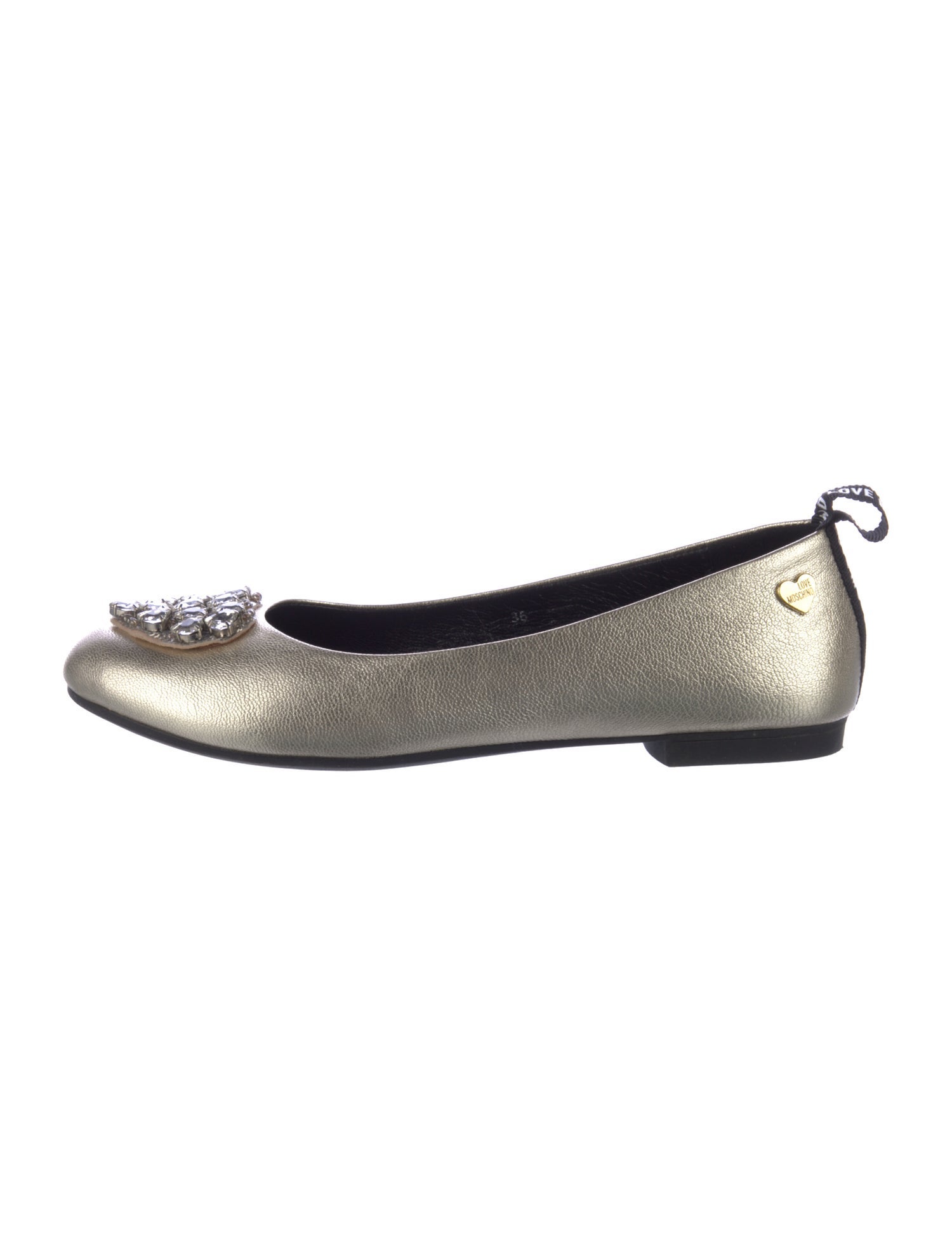 Love Moschino Leather Crystal Embellishments Flats