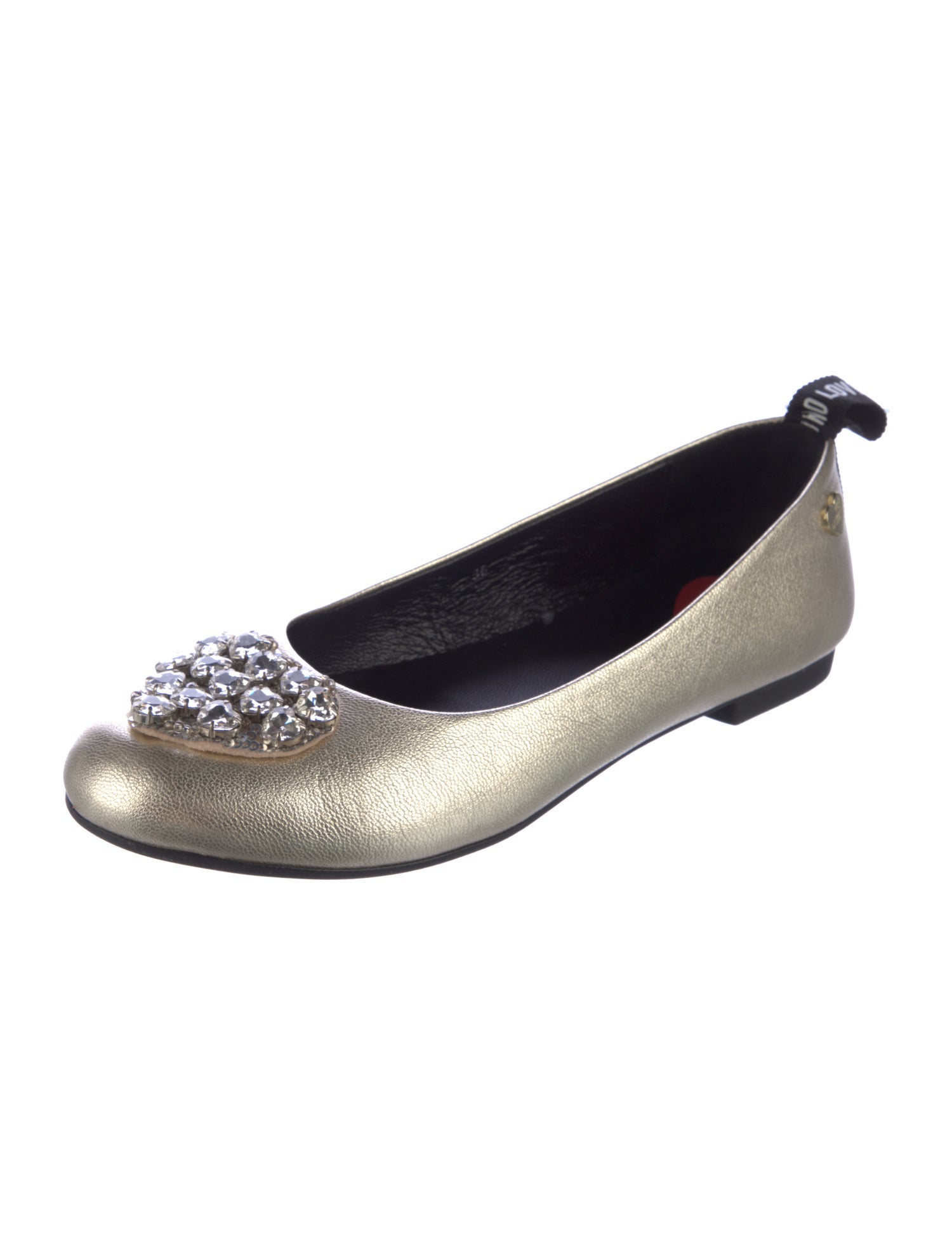 Love Moschino Leather Crystal Embellishments Flats