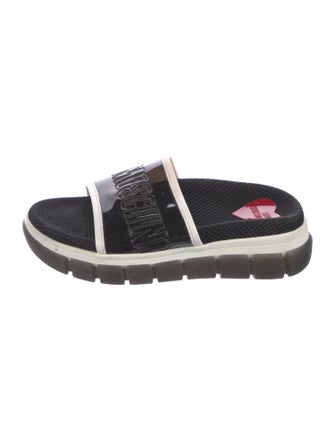 Love Moschino Printed Leather Trim Embellishment Slides