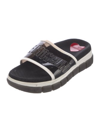 Love Moschino Printed Leather Trim Embellishment Slides