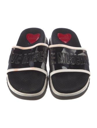Love Moschino Printed Leather Trim Embellishment Slides