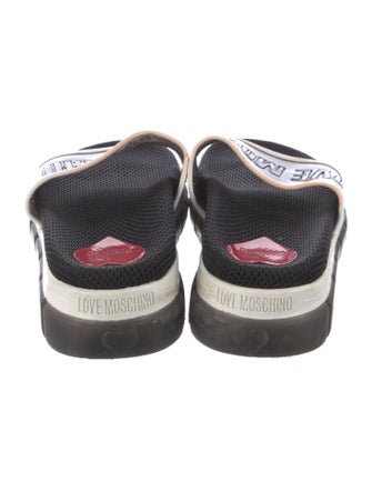Love Moschino Printed Leather Trim Embellishment Slides