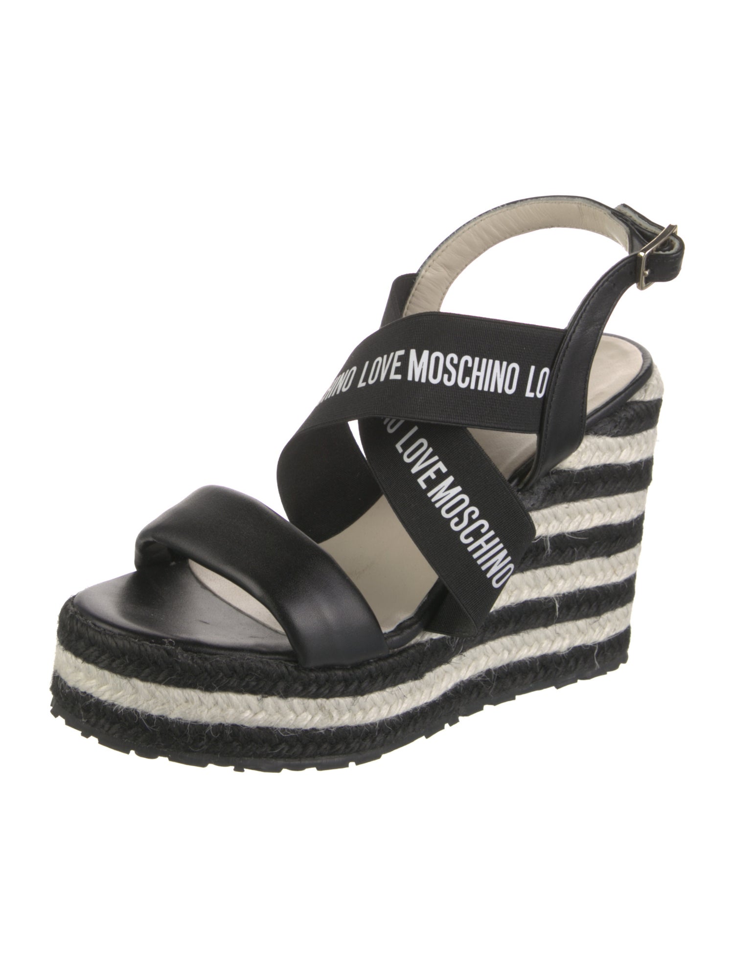 Love Moschino Leather Printed Slingback Sandals