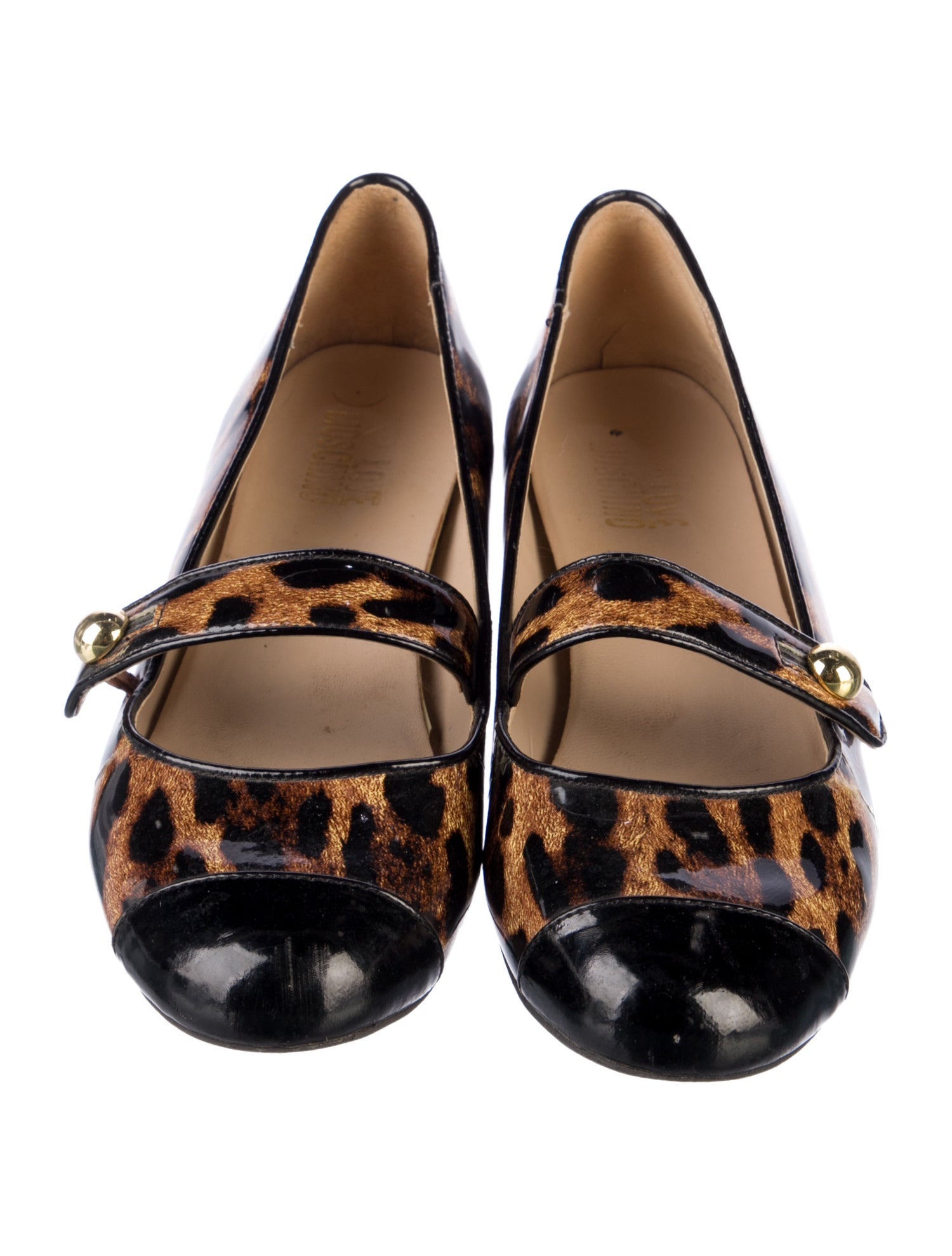 Love Moschino Patent Leather Animal Print Mary Jane Flats