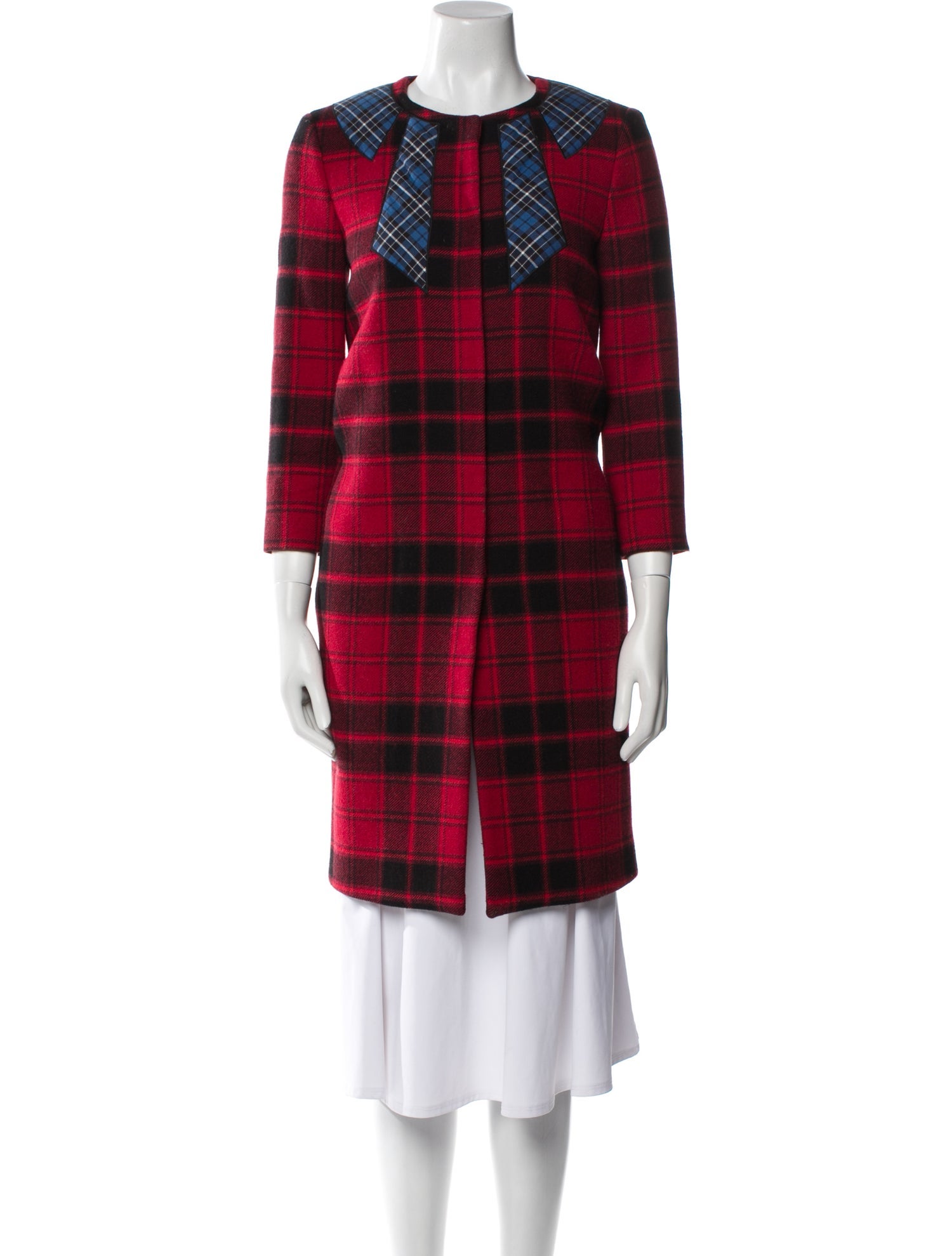 Love Moschino Wool Plaid Print Trench Coat