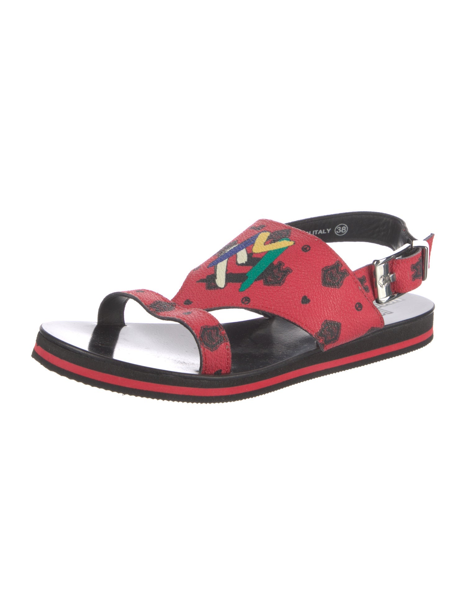 Love Moschino Leather Printed Slingback Sandals