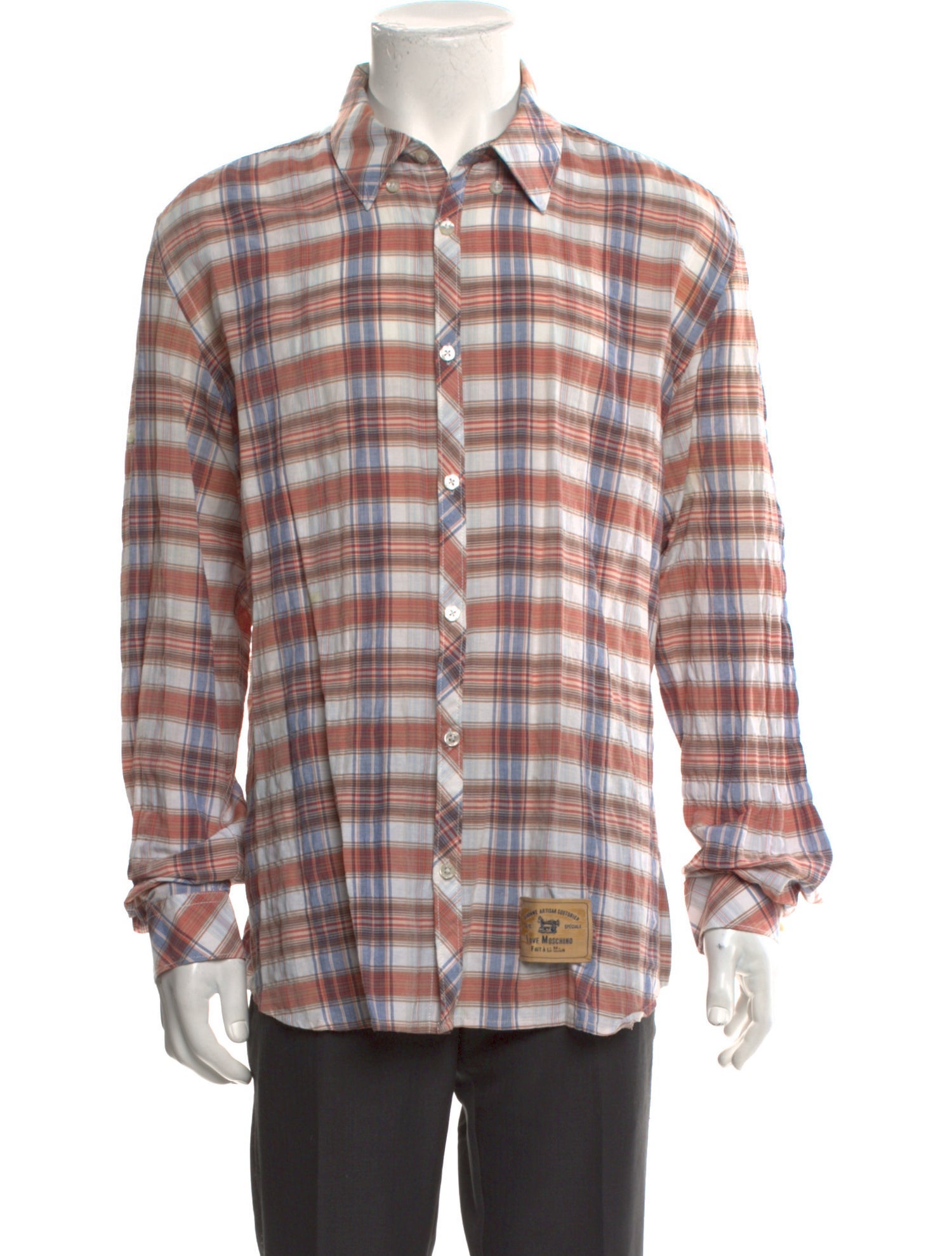 Love Moschino Plaid Print Long Sleeve Shirt