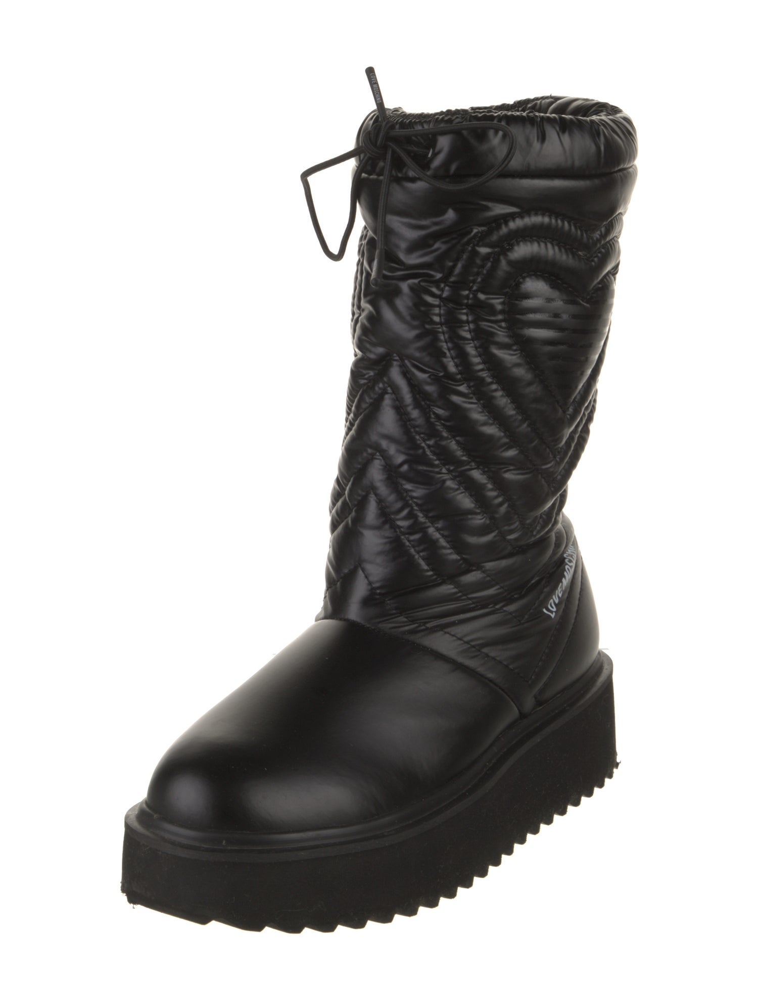 Love Moschino Leather Graphic Print Combat Boots