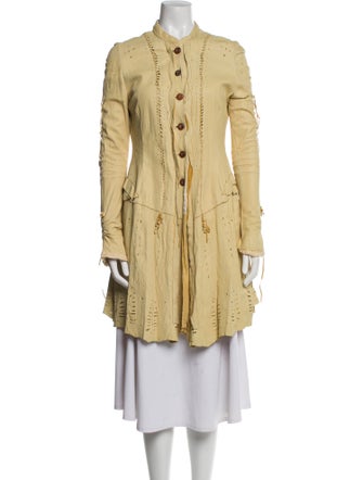 Les Habitudes Leather Camouflage Print Coat