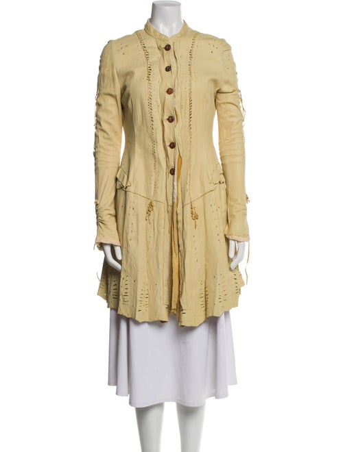 Les Habitudes Leather Camouflage Print Coat