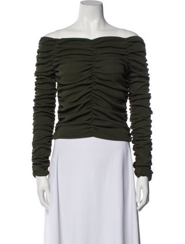 Line And Dot Tops Off-The-Shoulder Long Sleeve Crop Top S