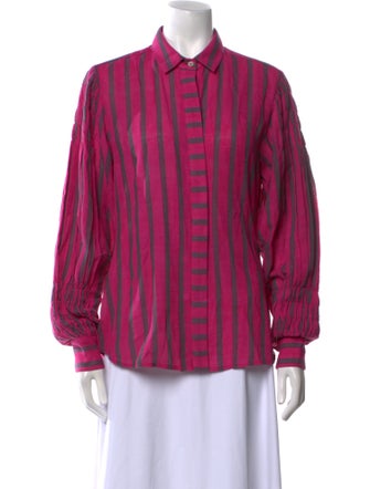 LISA CORTI Striped Long Sleeve Button-Up Top
