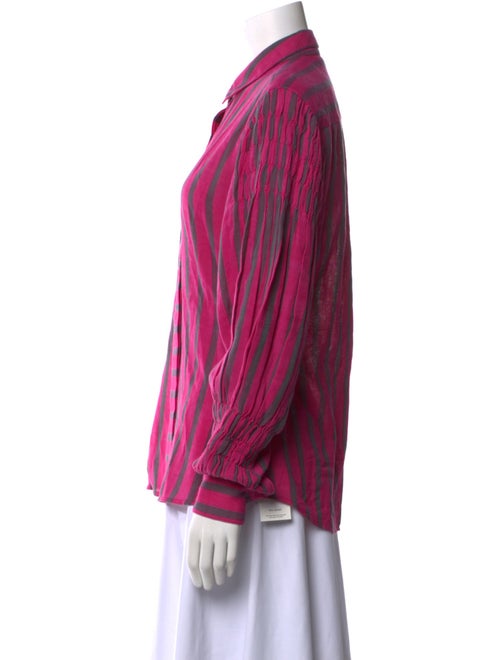 LISA CORTI Striped Long Sleeve Button-Up Top