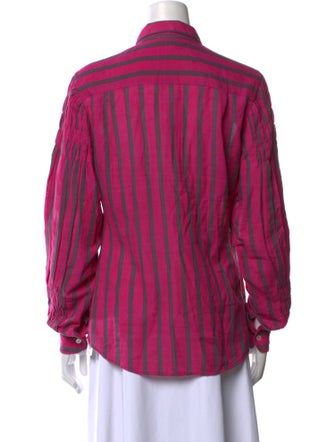 LISA CORTI Striped Long Sleeve Button-Up Top
