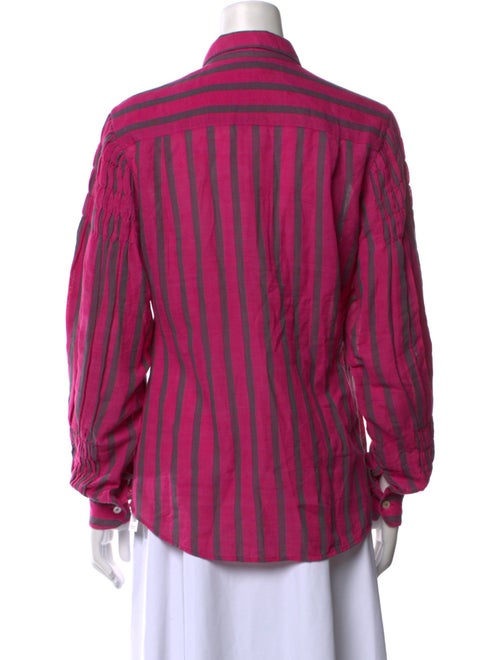 LISA CORTI Striped Long Sleeve Button-Up Top