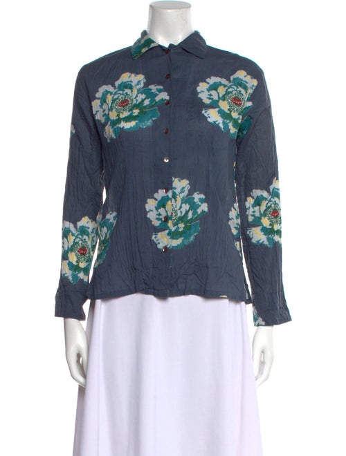 LISA CORTI Floral Print Long Sleeve Button-Up Top