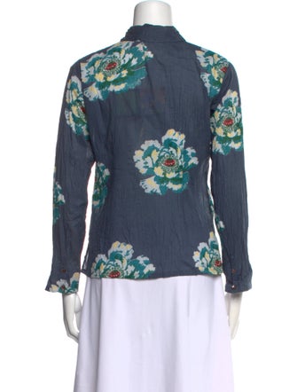 LISA CORTI Floral Print Long Sleeve Button-Up Top