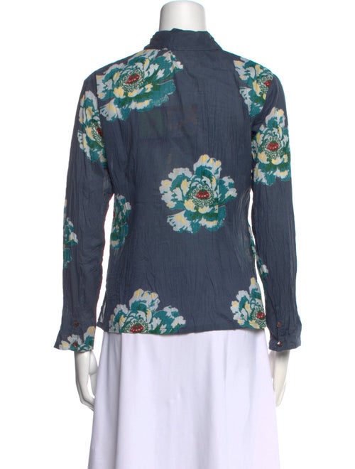 LISA CORTI Floral Print Long Sleeve Button-Up Top