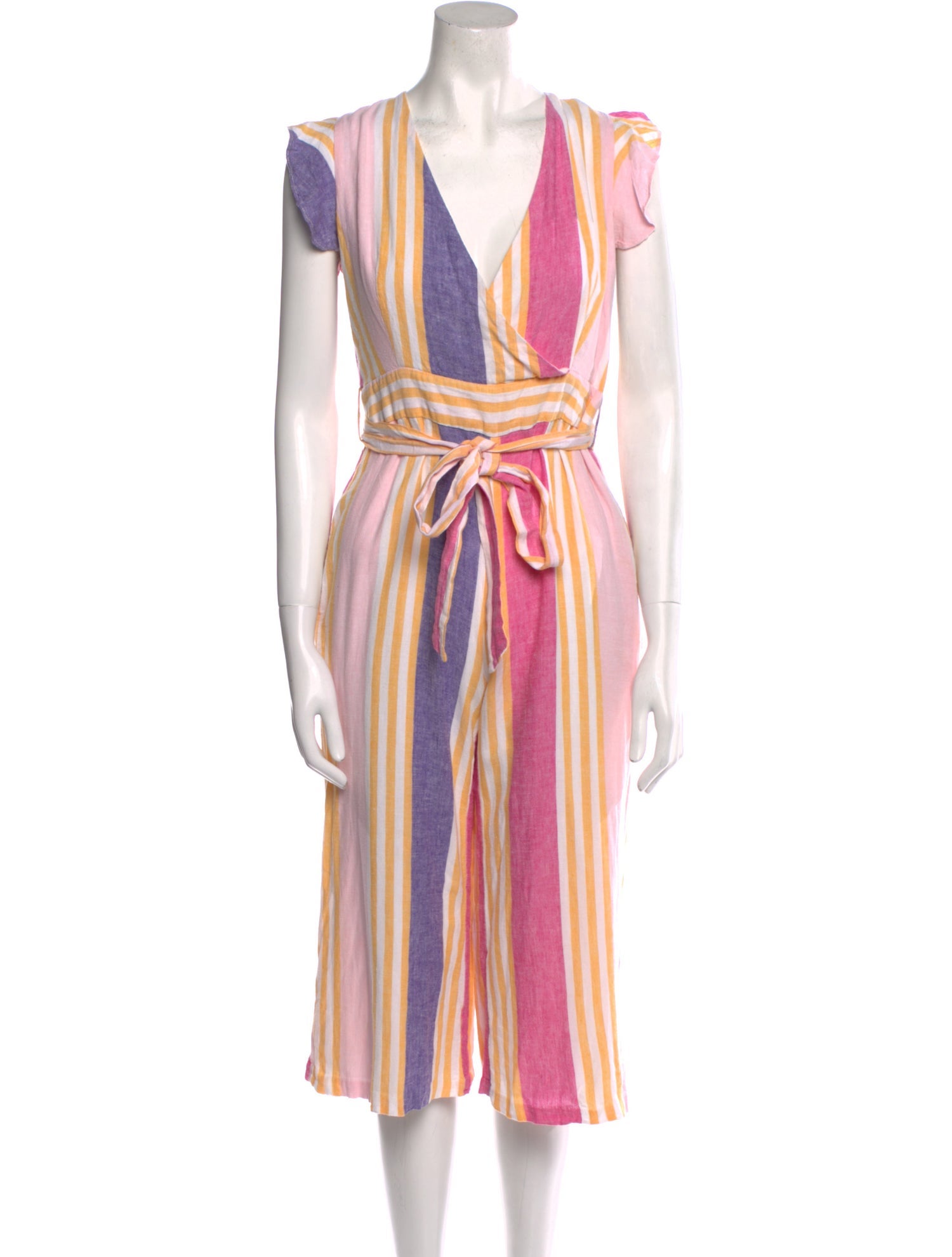 Line & Dot Striped V-Neck Jumpsuit