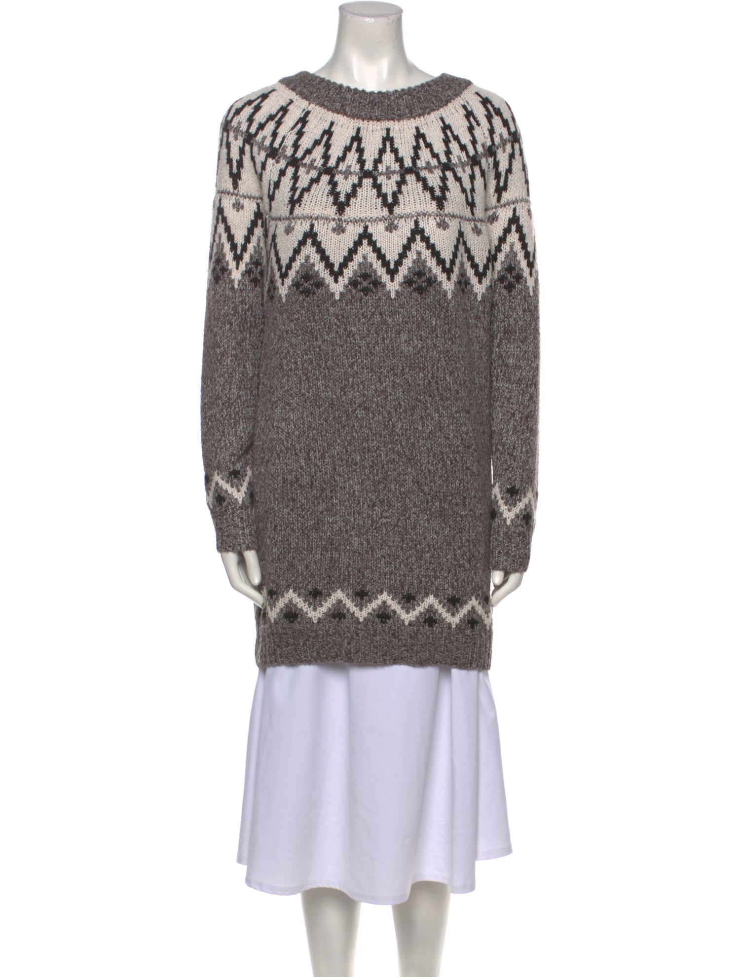 Line & Dot Printed Scoop Neck Sweater