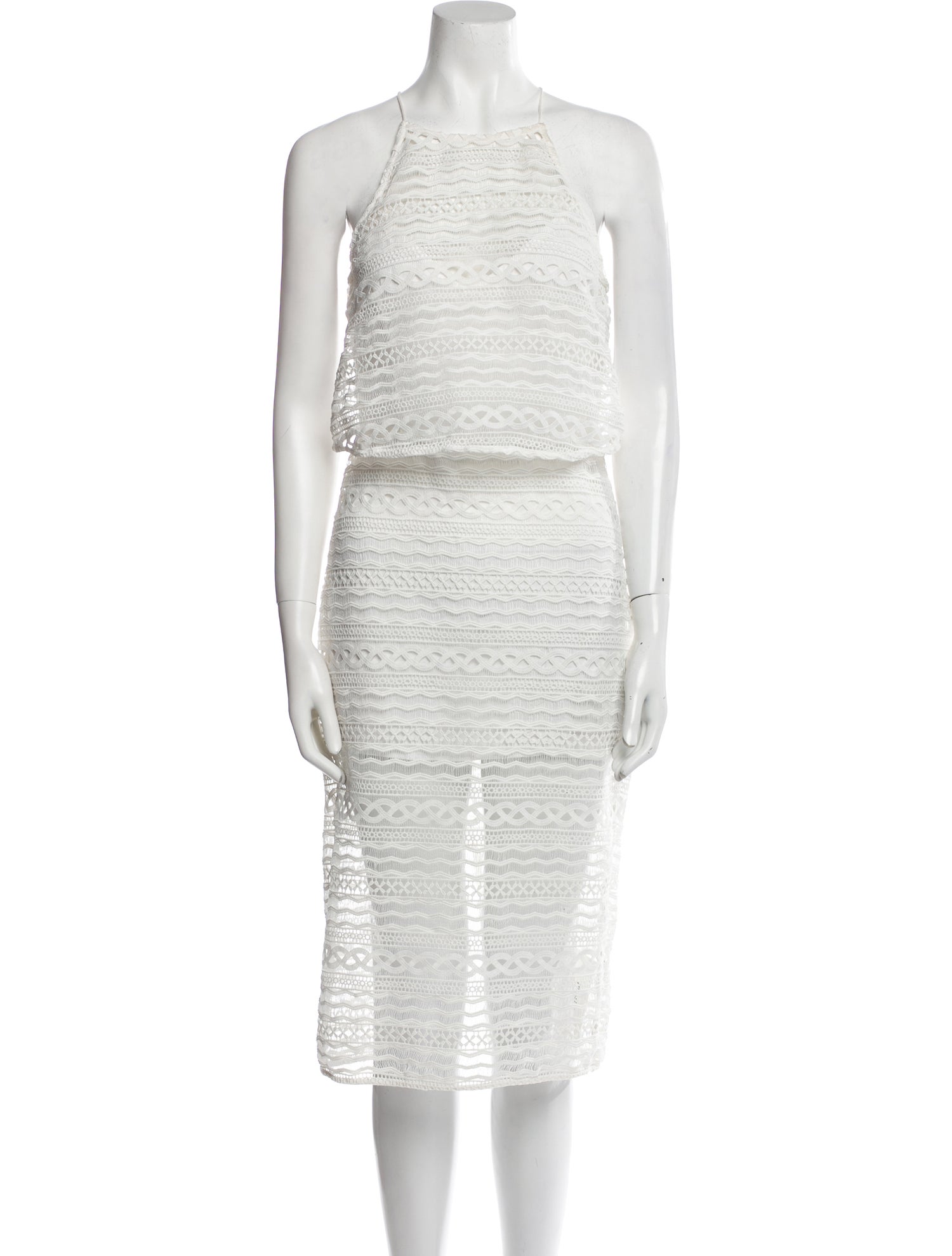 Line & Dot Square Neckline Midi Length Dress