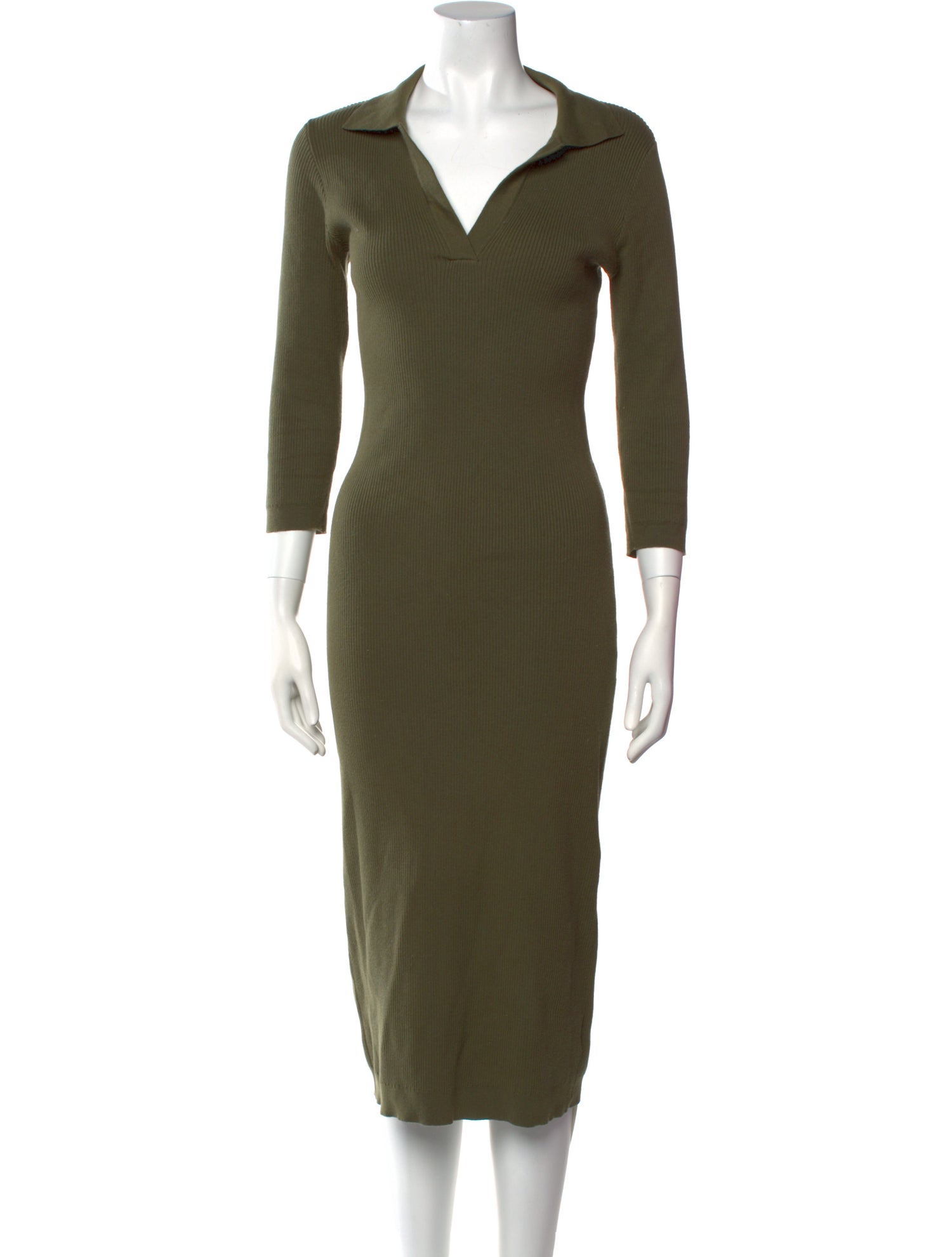 Line & Dot V-Neck Midi Length Dress