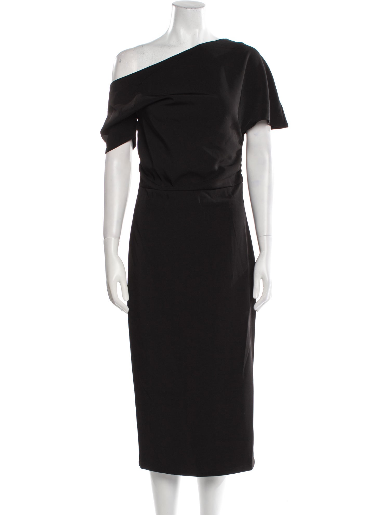 Line & Dot One-Shoulder Midi Length Dress