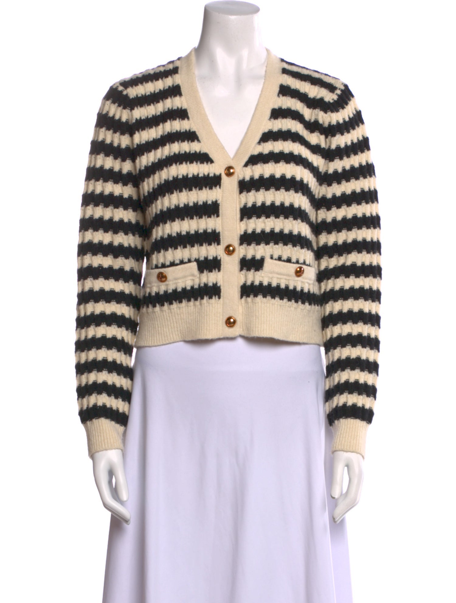 Line & Dot Striped V-Neck Sweater