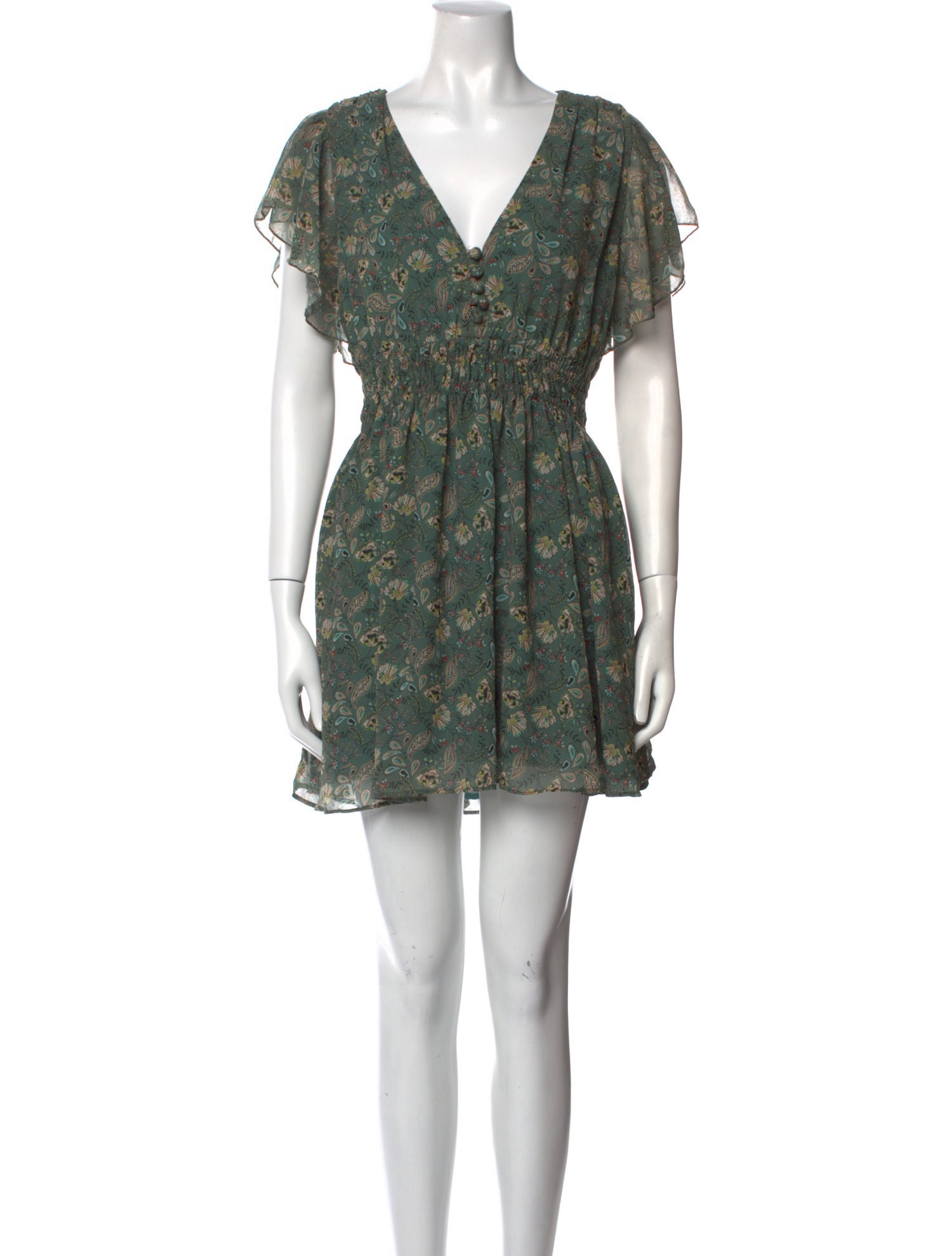 Line & Dot Floral Print Mini Dress