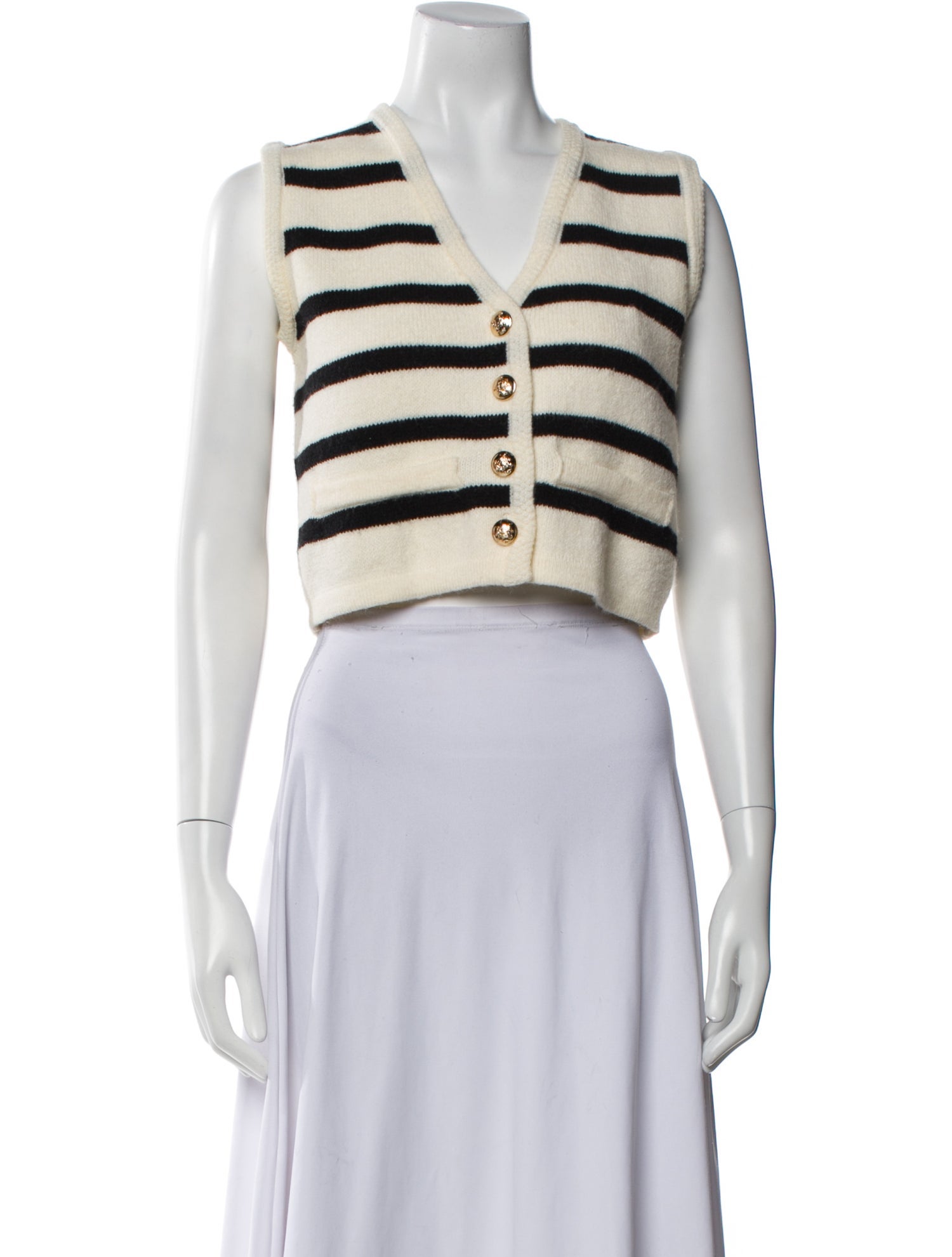 Line & Dot Striped V-Neck Sweater