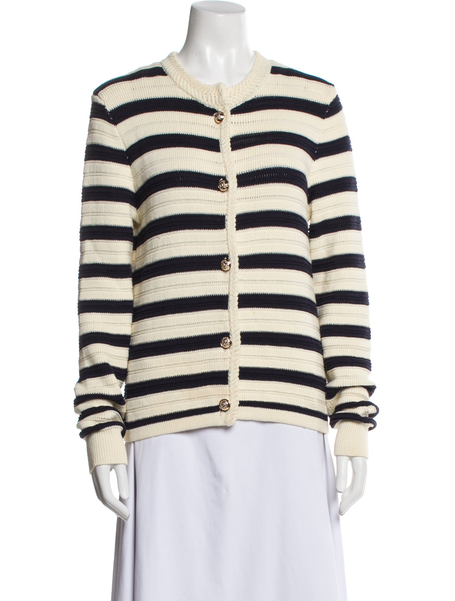 Line & Dot Striped Crew Neck Sweater