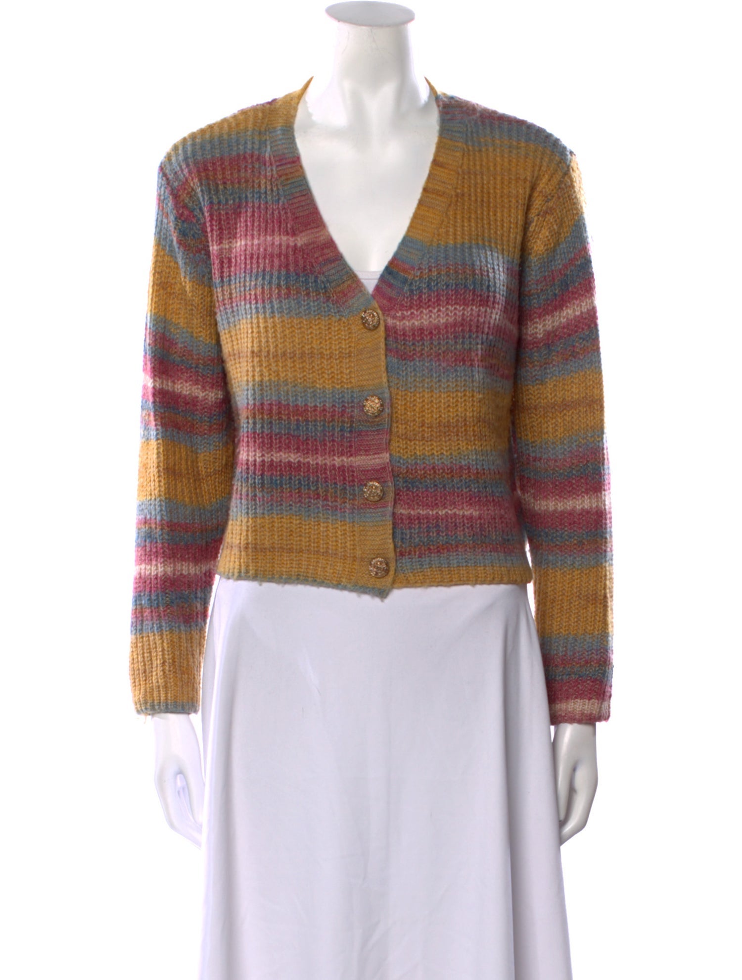 Line & Dot Striped V-Neck Sweater