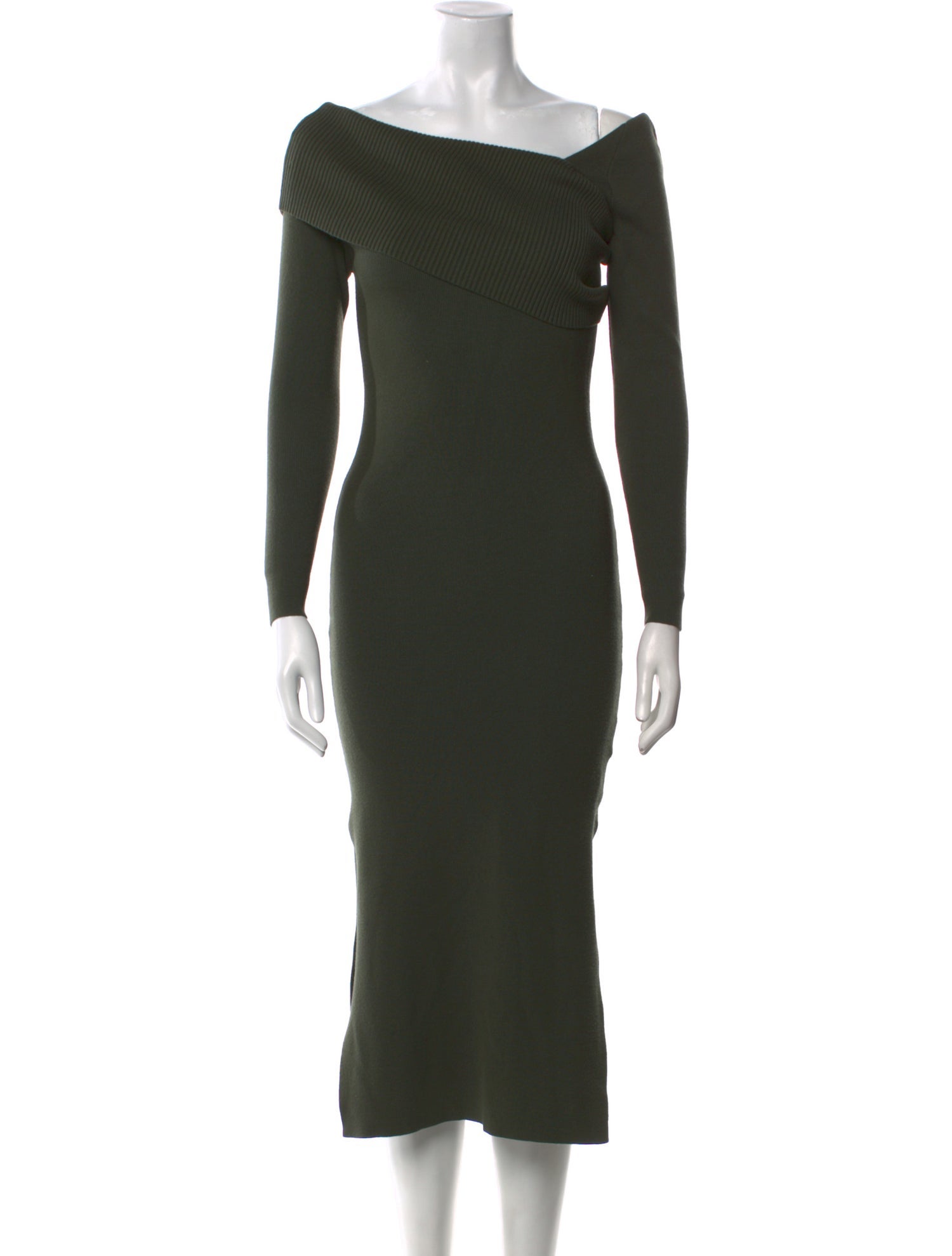 Line & Dot One-Shoulder Midi Length Dress