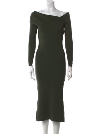 Line & Dot One-Shoulder Midi Length Dress