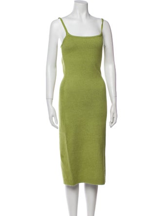 Line & Dot Square Neckline Midi Length Dress