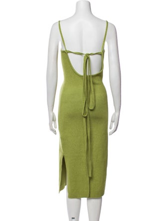 Line & Dot Square Neckline Midi Length Dress