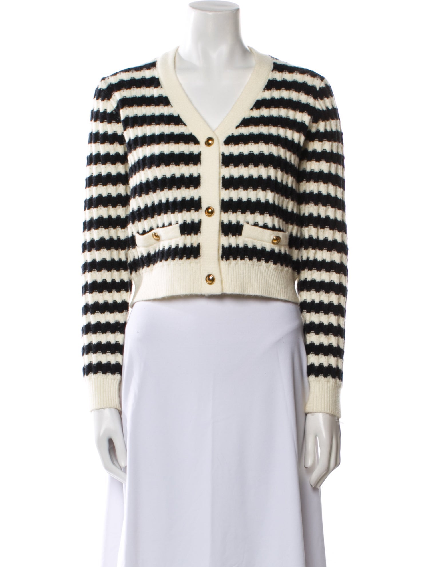 Line & Dot Striped V-Neck Sweater