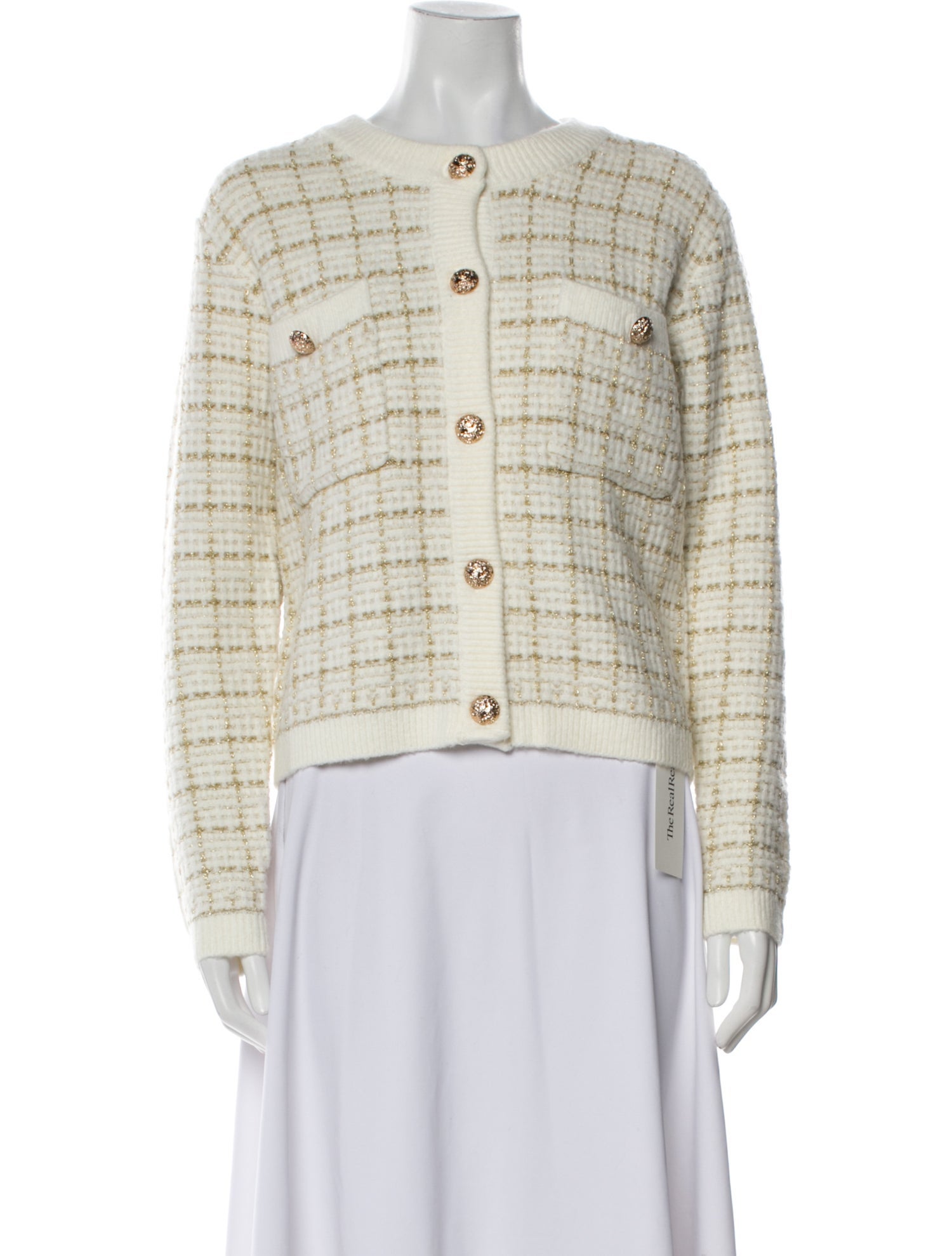 Line & Dot Plaid Print Crew Neck Sweater w/ Tags