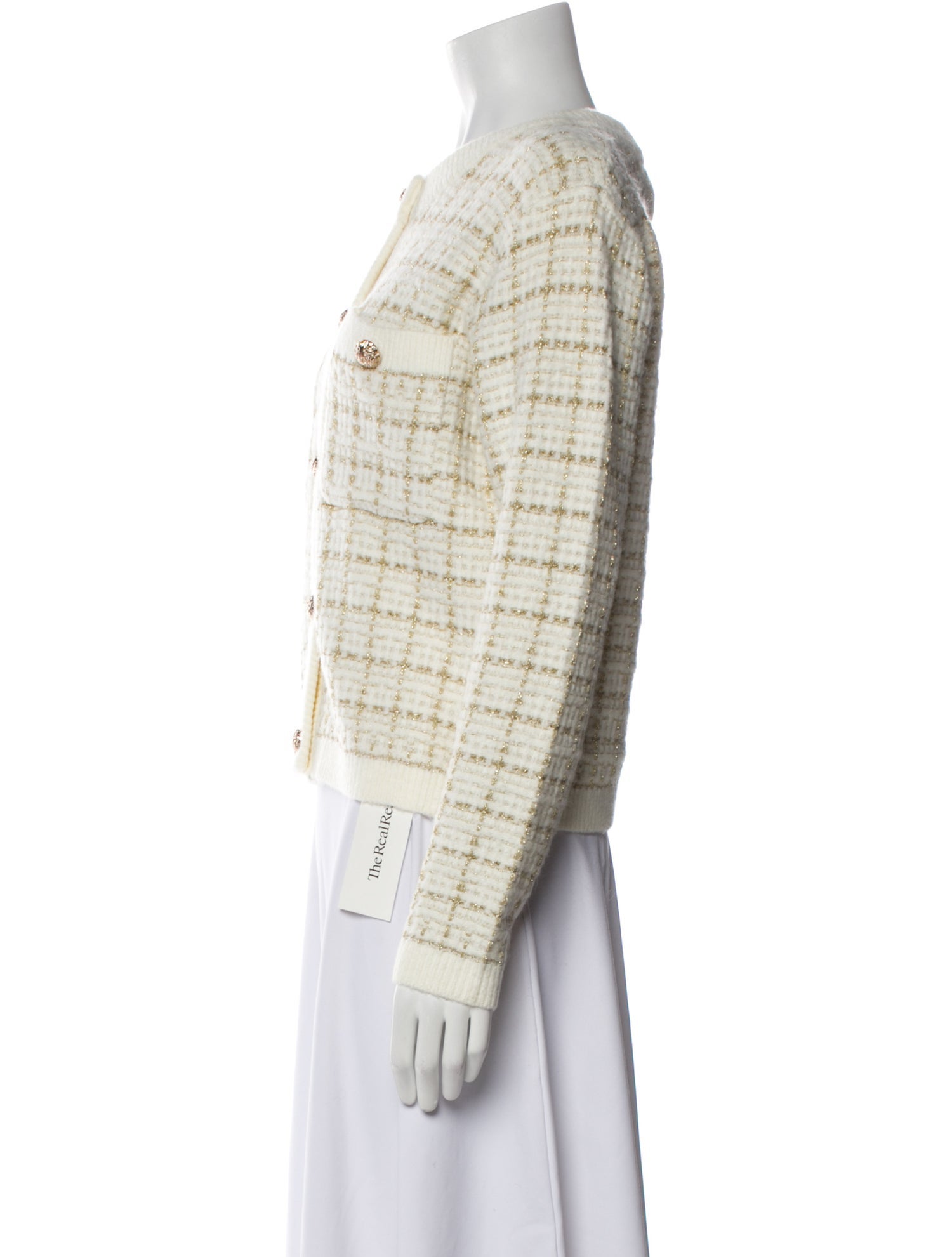 Line & Dot Plaid Print Crew Neck Sweater w/ Tags