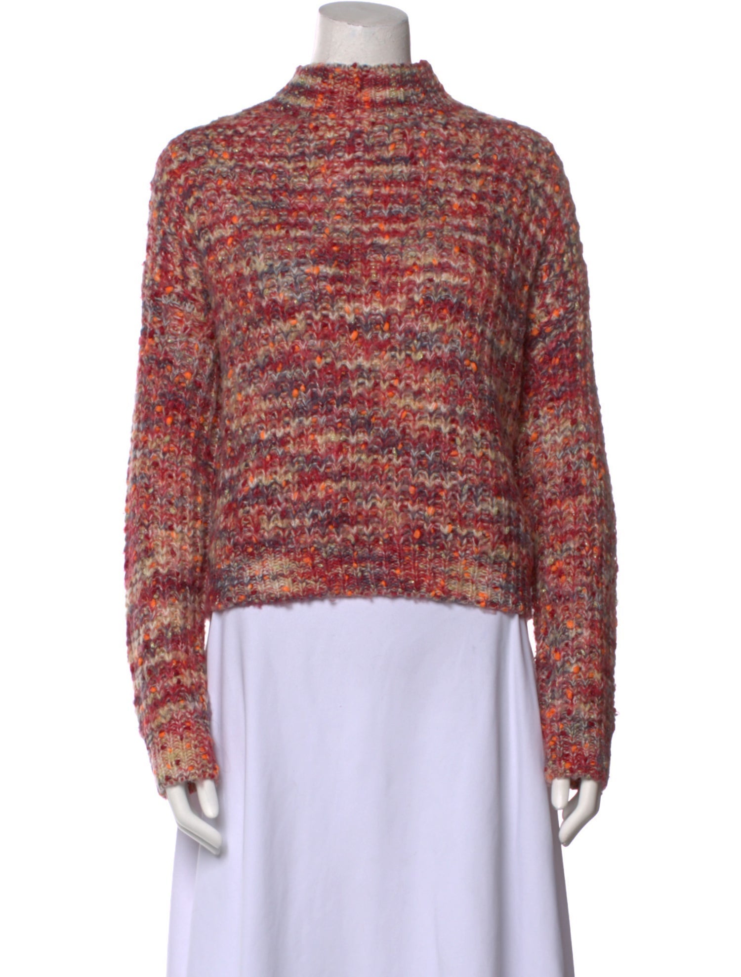 Line & Dot Striped Mock Neck Sweater