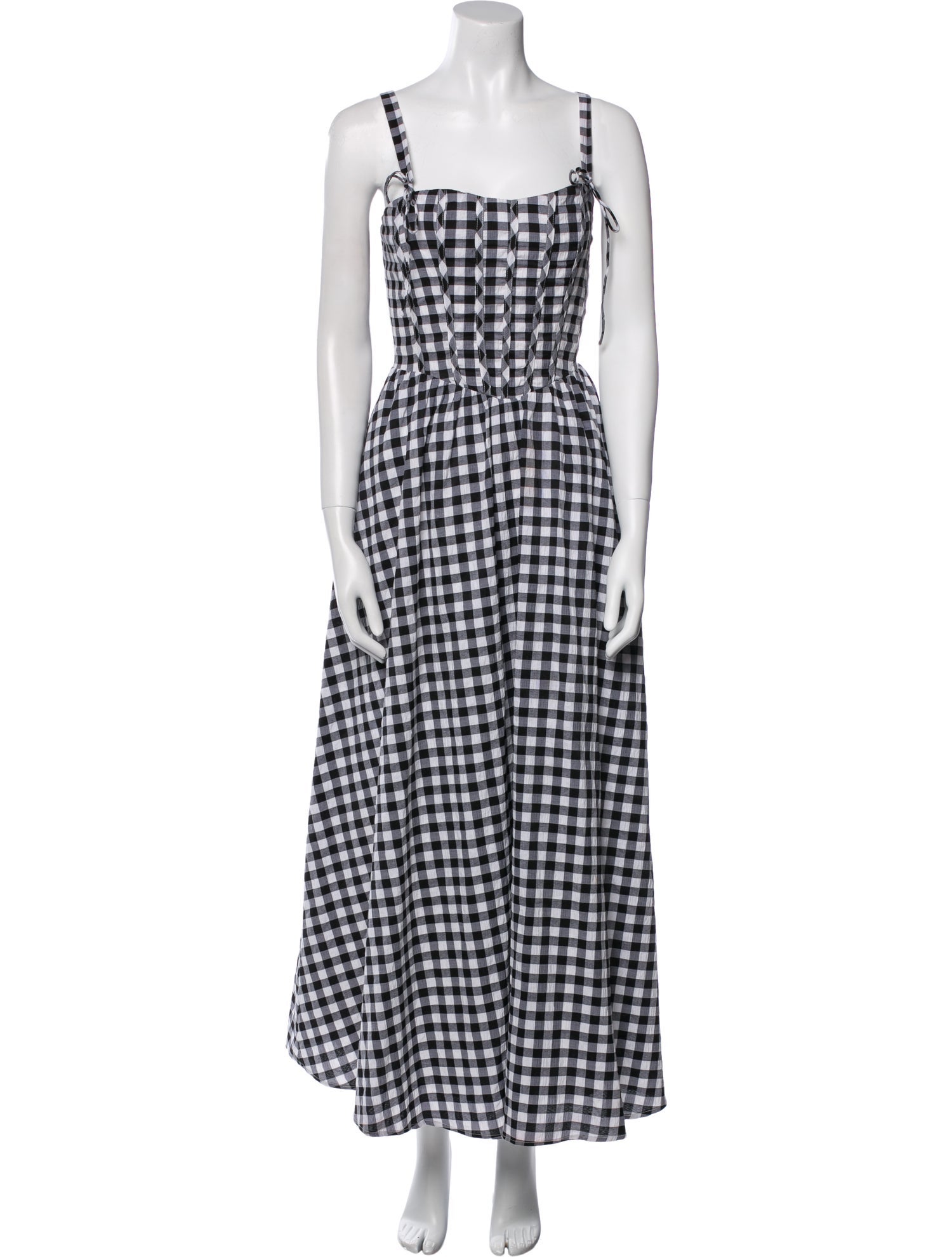 Line & Dot Plaid Print Long Dress