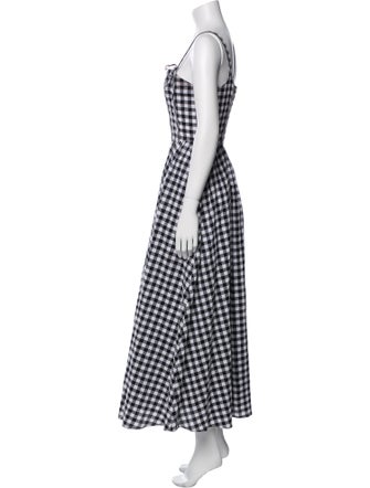 Line & Dot Plaid Print Long Dress