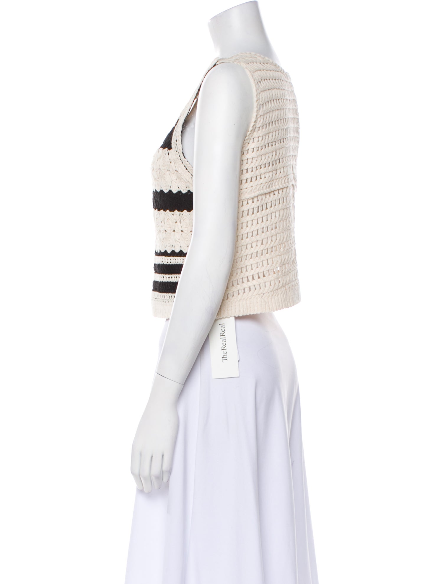 Line & Dot Crochet Striped Sweater