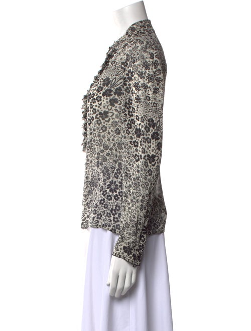 Leggiadro Floral Print Mock Neck Button-Up Top