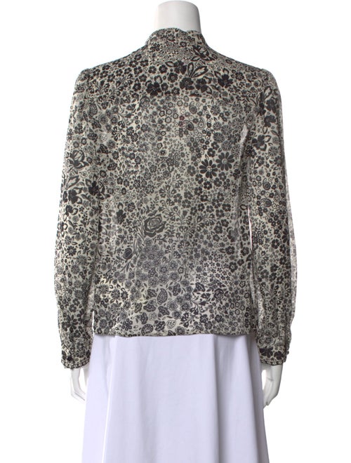 Leggiadro Floral Print Mock Neck Button-Up Top